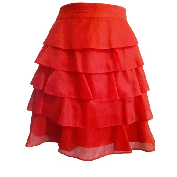 Zara Sz S Skirt Red Silk Crinoline Ruffled Mini Skirt S - Picture 1 of 5